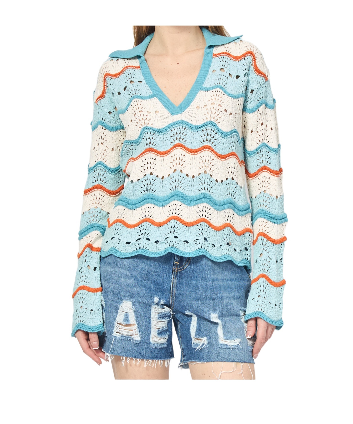Hugo Boss Hollow Sweater In Blue