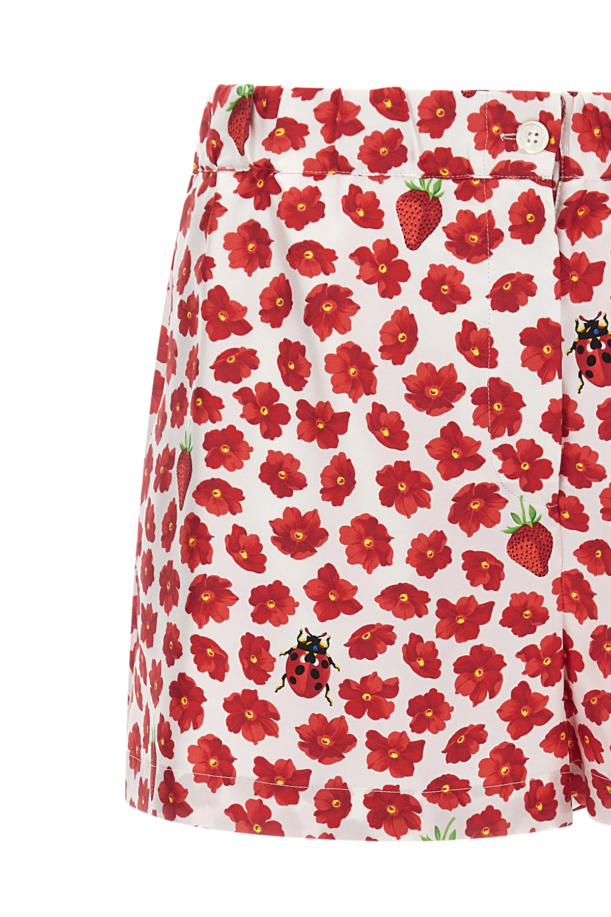 Versace 'floral Ladybug Strawberry' Elastic Waistband Shorts In Pink