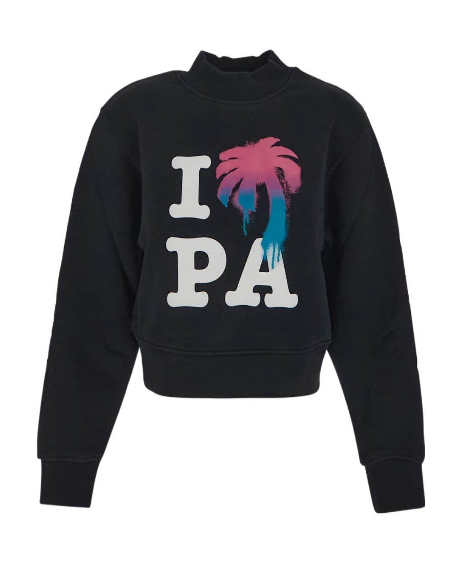 Palm Angels Graphic Print Crewneck Cotton Sweatshirt In Black