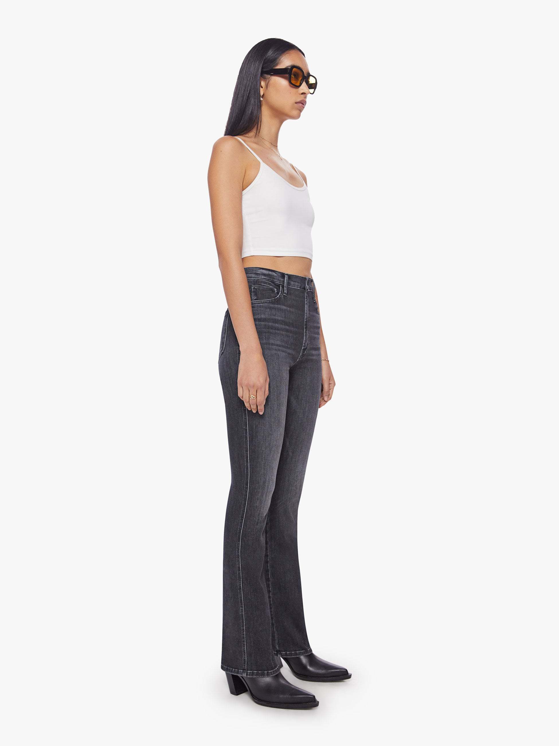 Mother Logo-tag Flared Jeans In Black