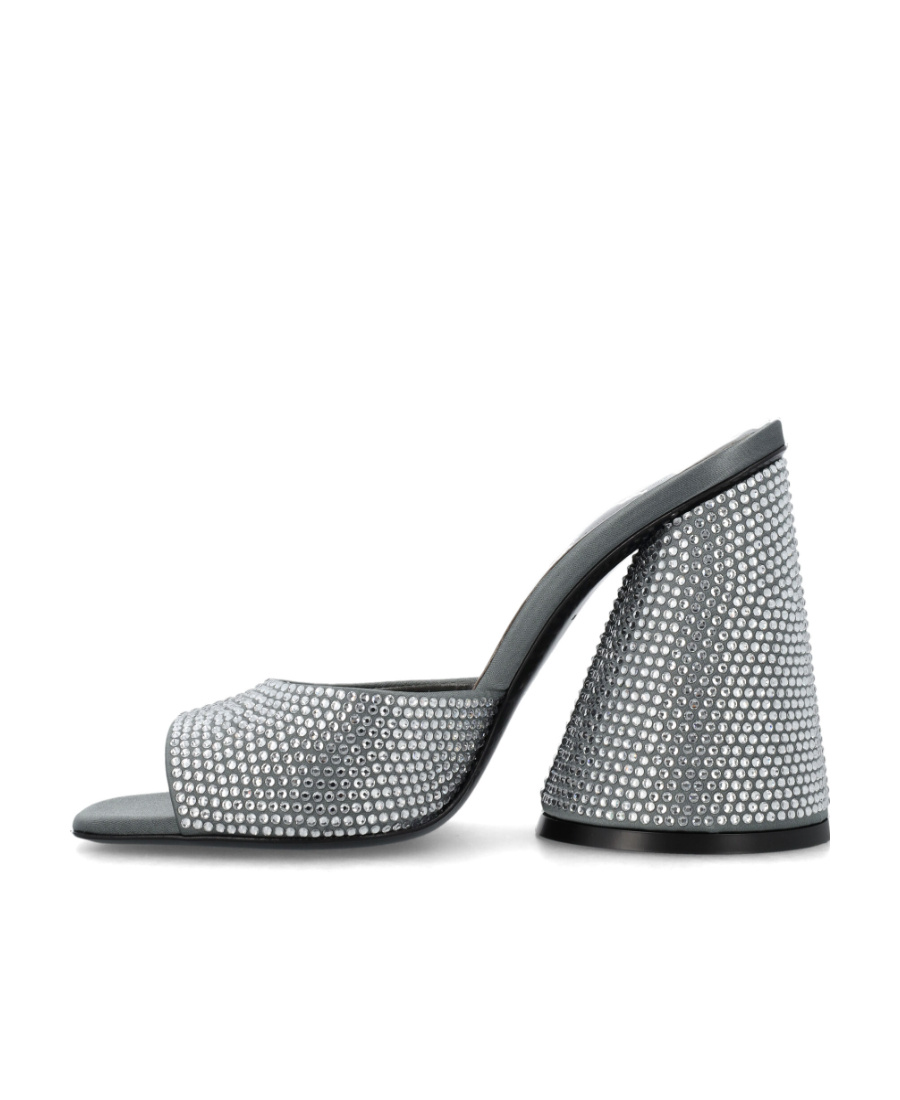 Attico Luz Crystal-embellished Leather Mules In Gray