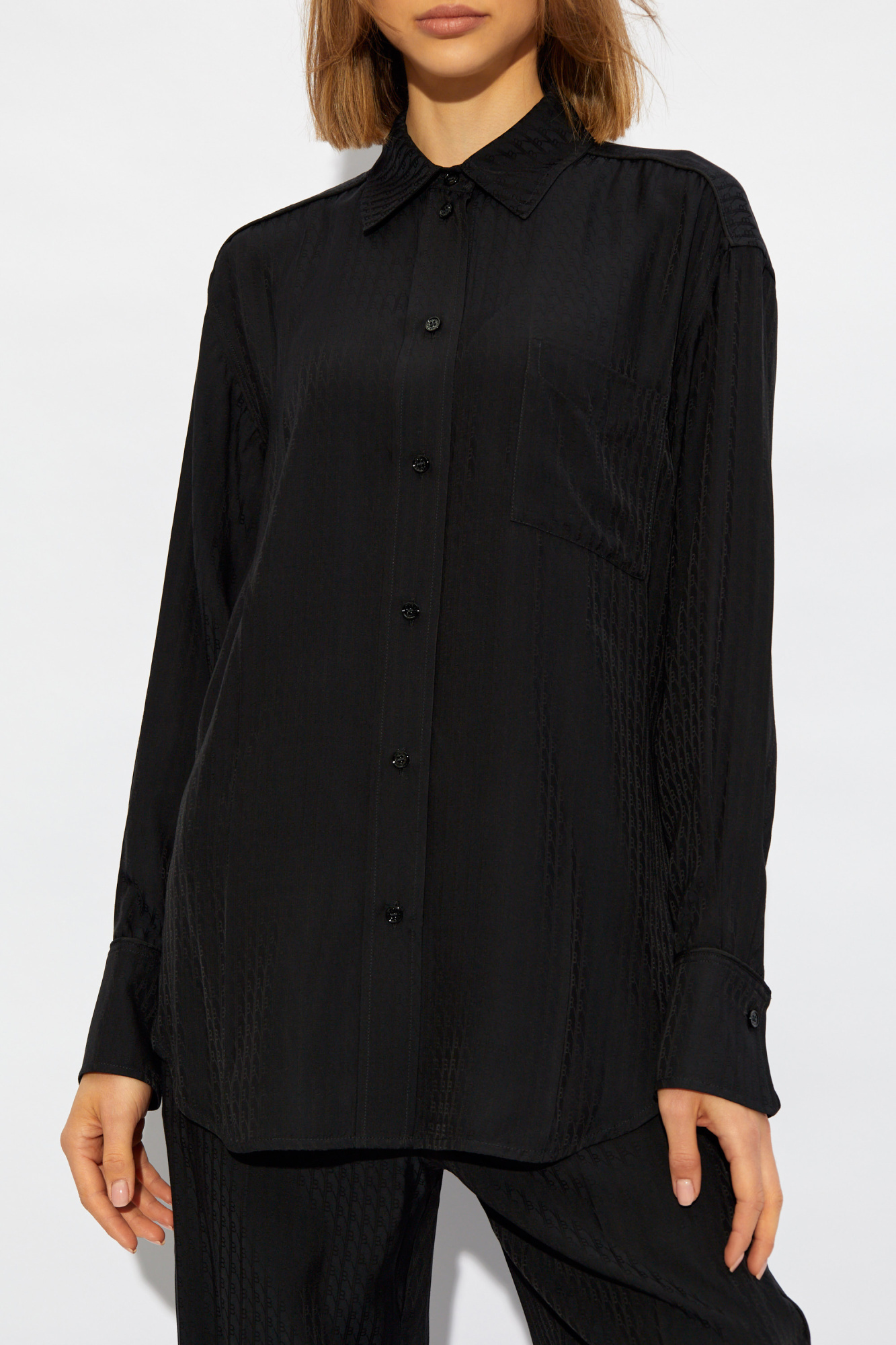 Shop Victoria Beckham Monogram-pattern Button-down Shirt In Black