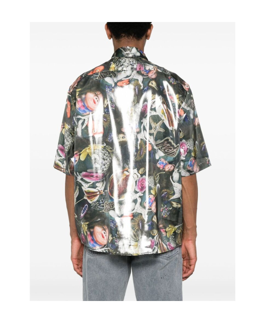 Shop Acne Studios Graphic-print Lamé Shirt In Black