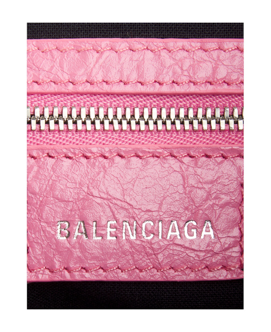 Balenciaga Green Leather Shoulder Handbag With Magnetic Closure And Metal Details In Pink