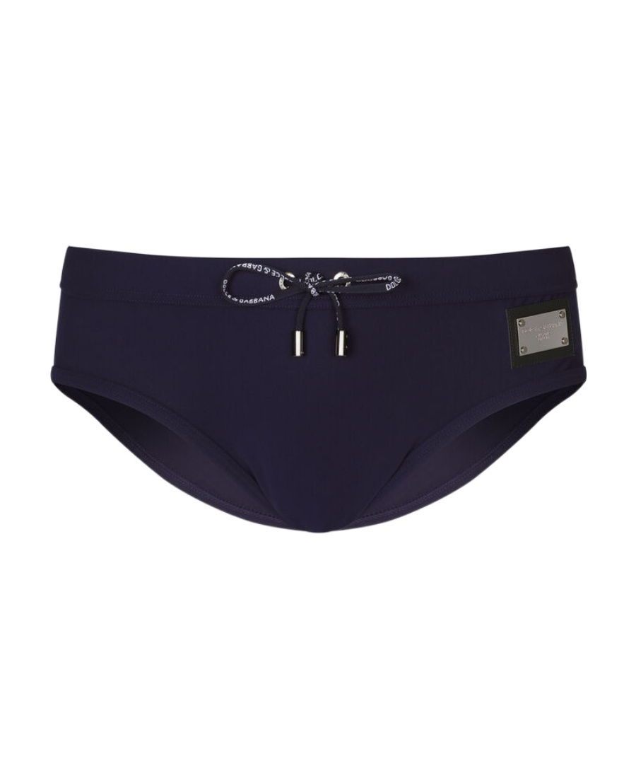 Dolce & Gabbana Swim Briefs With High-cut Leg And Branded Plate In Black
