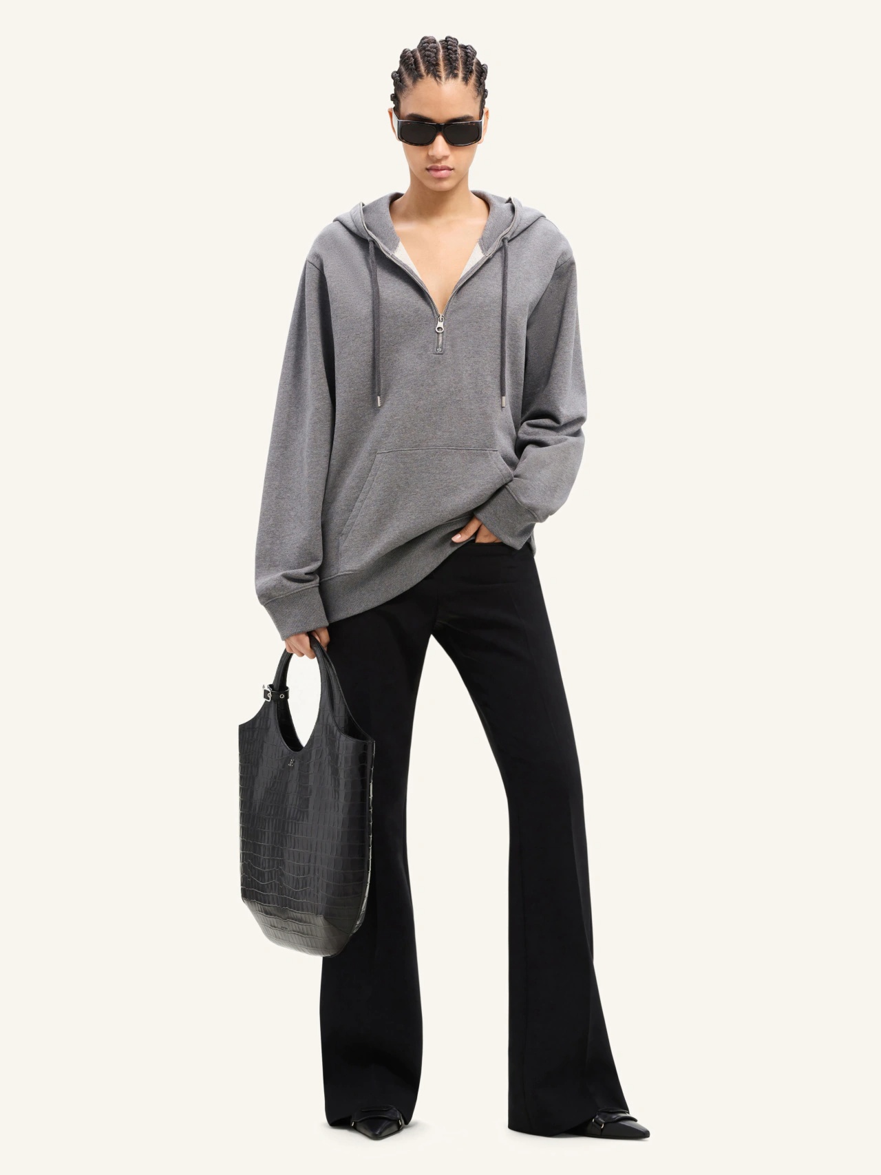 Courrèges Zipped Fleece Hoodie In Gray