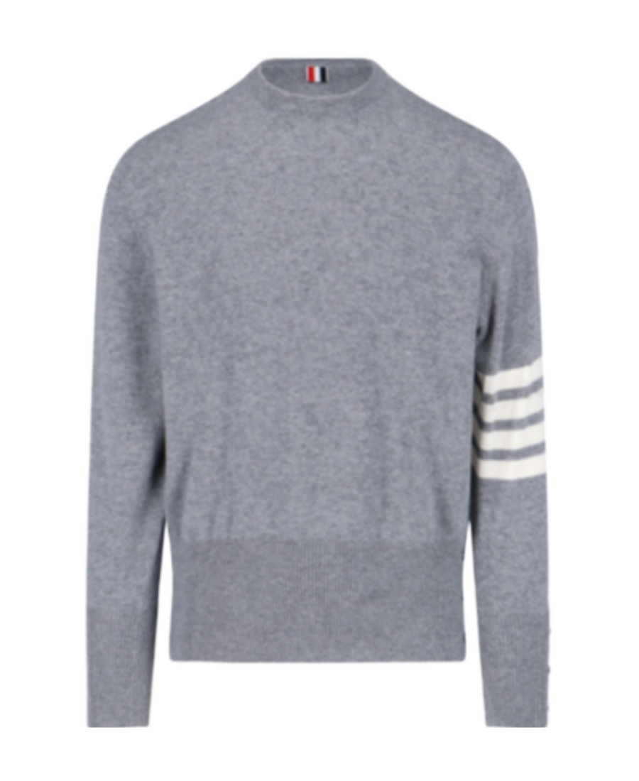 Thom Browne Crewneck Sweater With Ribbed Cuffs And Hem In Gray