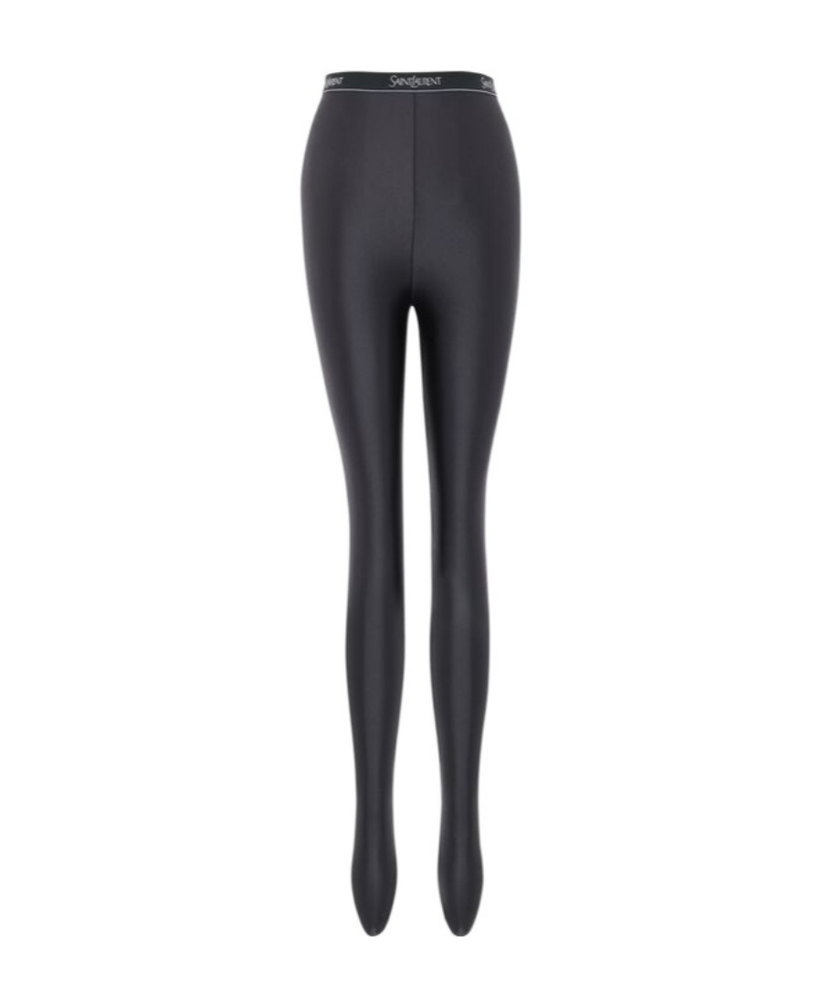 Saint Laurent Logo-waistband Leggings In Black
