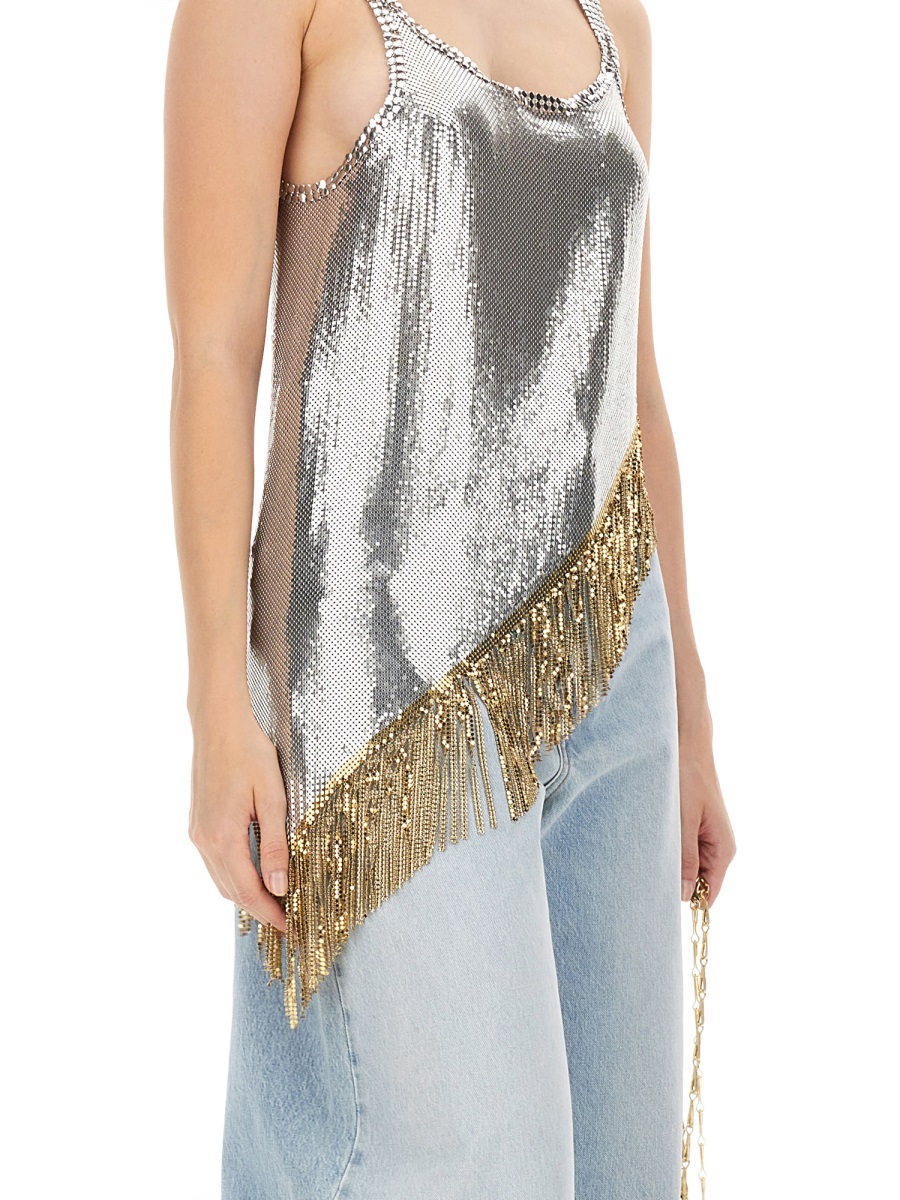 Rabanne Fringed Asymetric Chainmail Top In Nude