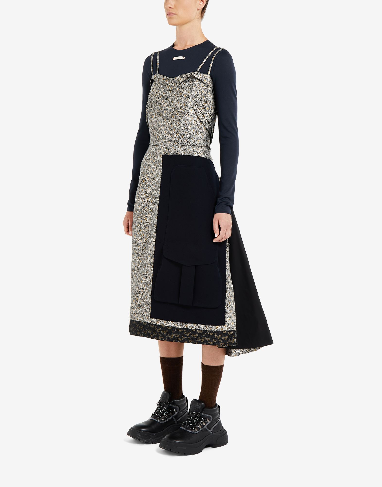Maison Margiela Floral-embroidered A-line Dress In Black