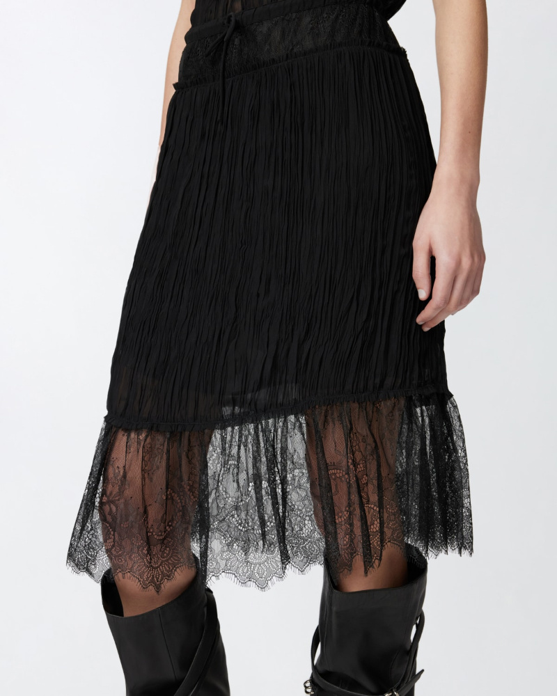 Pinko Gathered Knee-length Skirt With Lace In Black