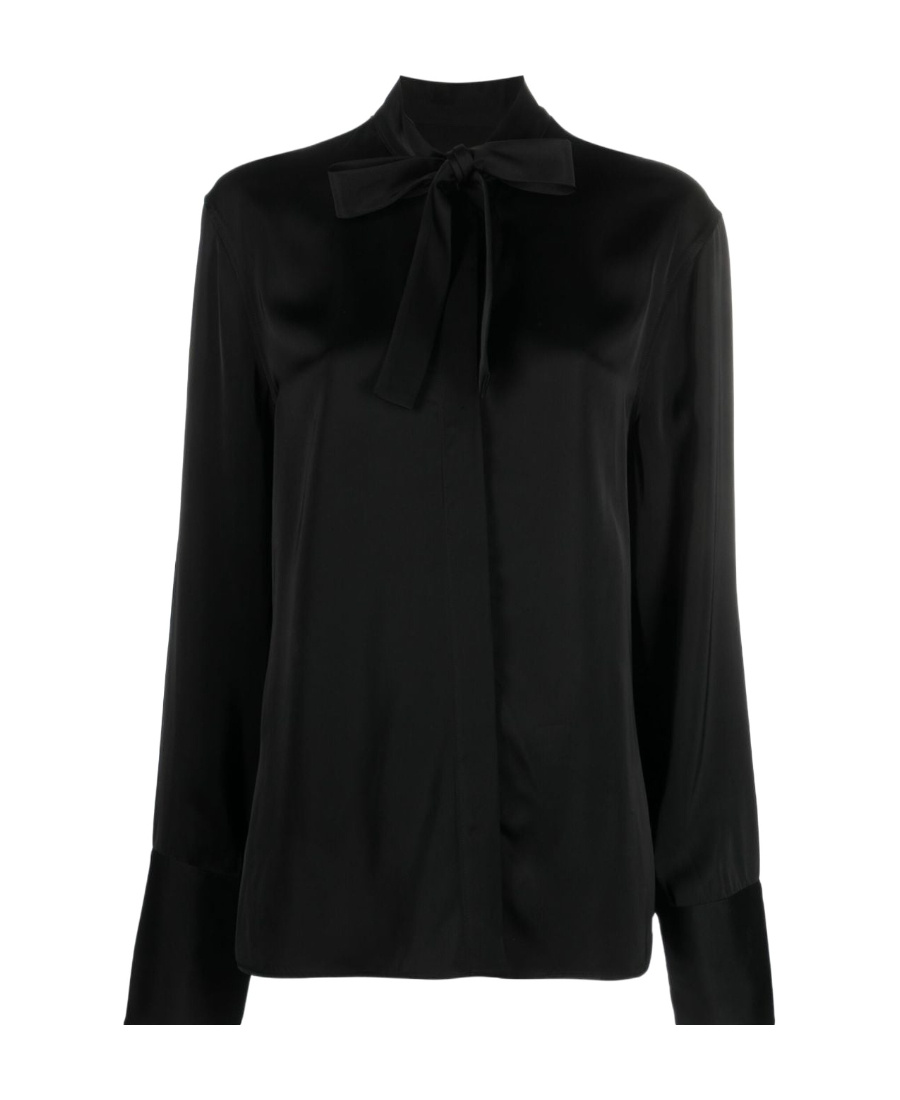 JIL SANDER SATIN-FINISH TIE-NECK BLOUSE 