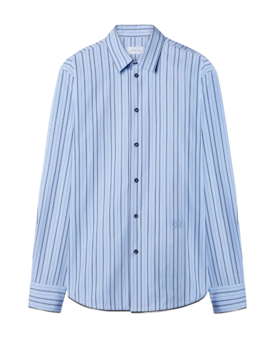 Off-white Gestreiftes Hemd Mit Reissverschlussdetail In Blue