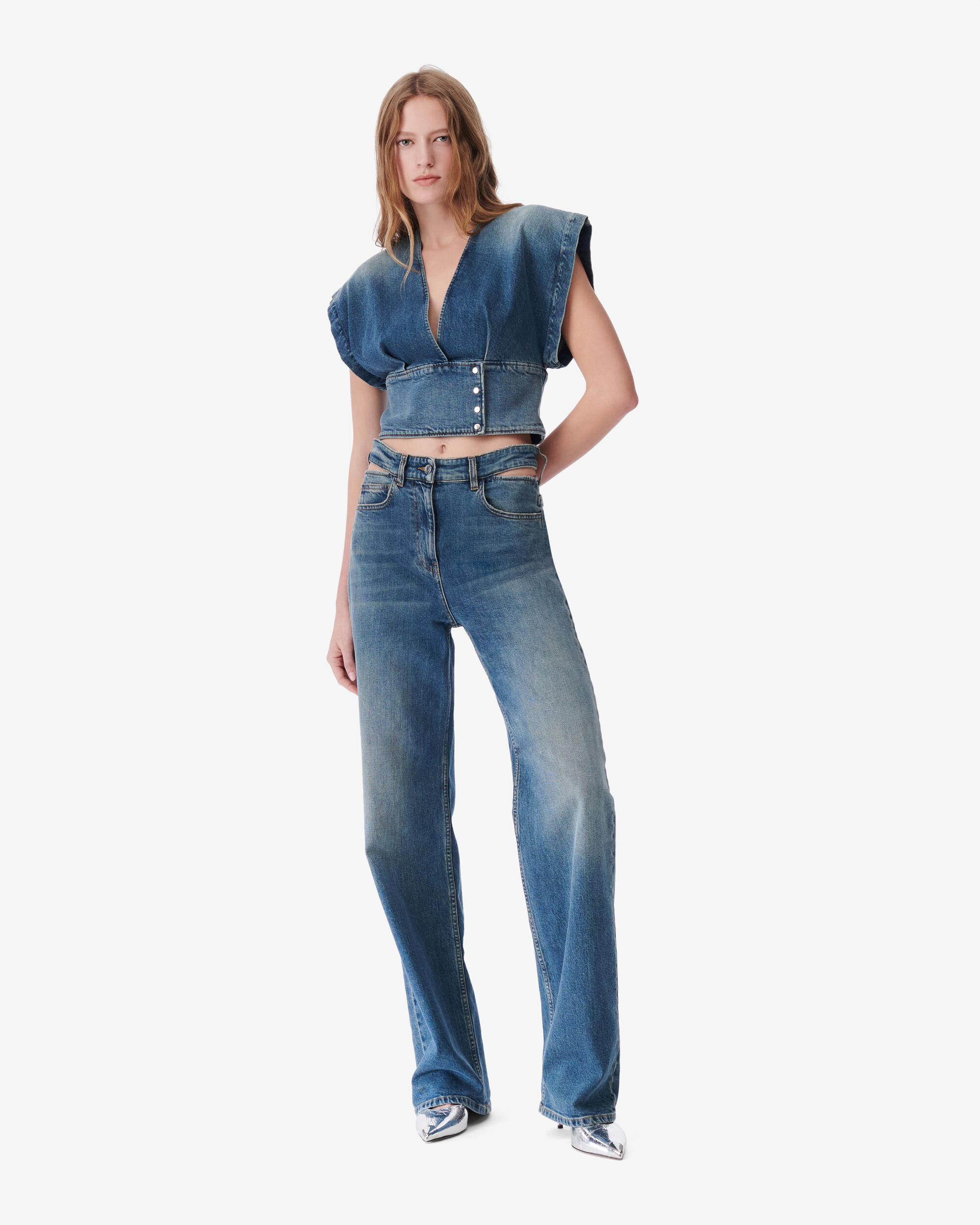 IRO LAMBERTA LARGE SILHOUETTE HOLLOWED-OUT JEANS