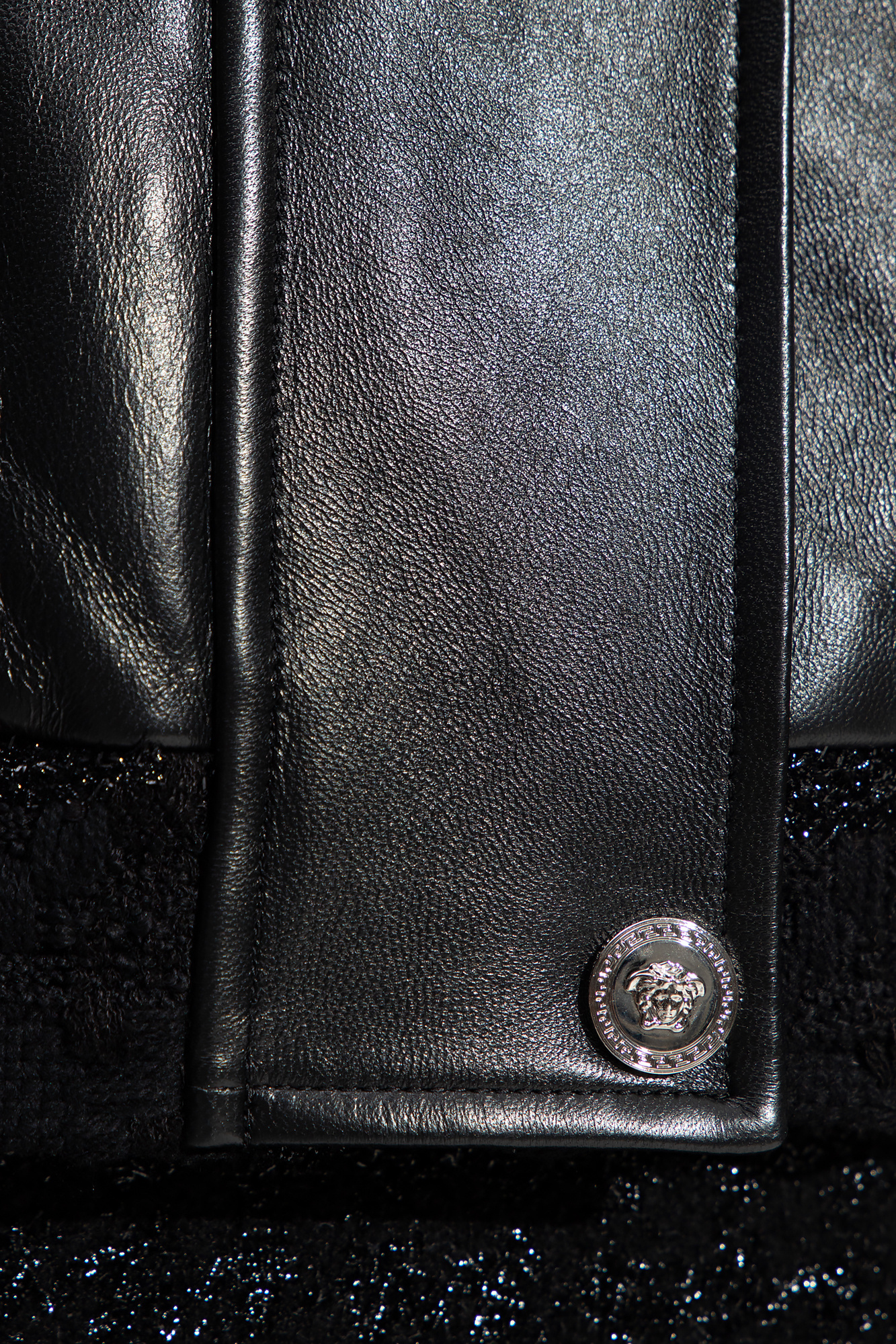 Versace Glitter-detail Leather Bomber Jacket In Black