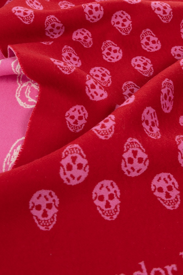Alexander Mcqueen Reversible Skull-jacquard Wool Scarf In Red