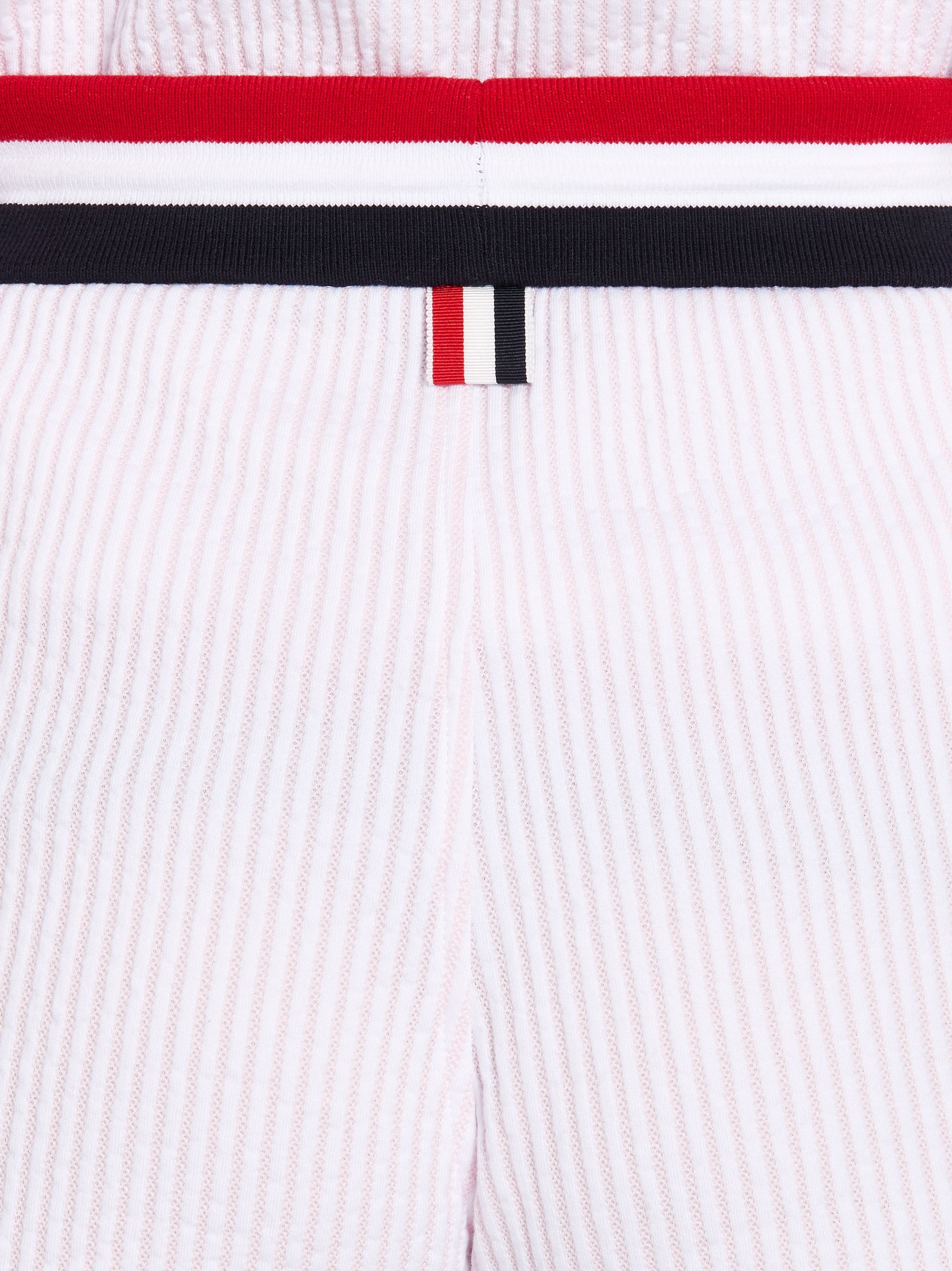 Thom Browne Tricolour-waistband Seersucker Shorts In White