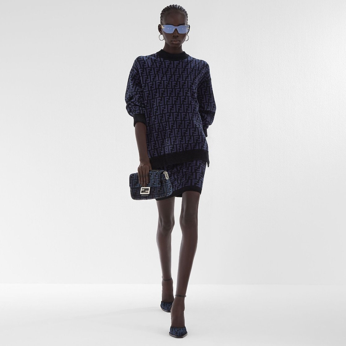 Fendi Ff Pattern Velvet Jumper In Black
