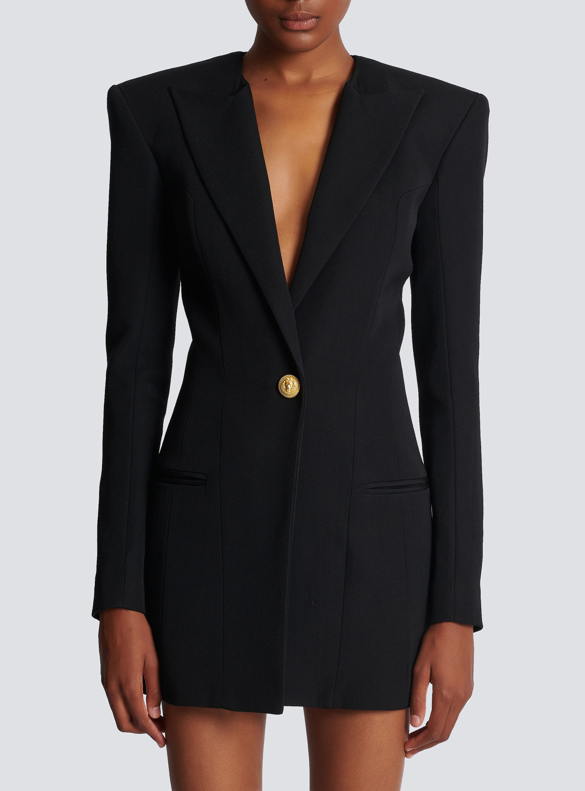 Balmain Grain De Poudre Tailored Dress In Black