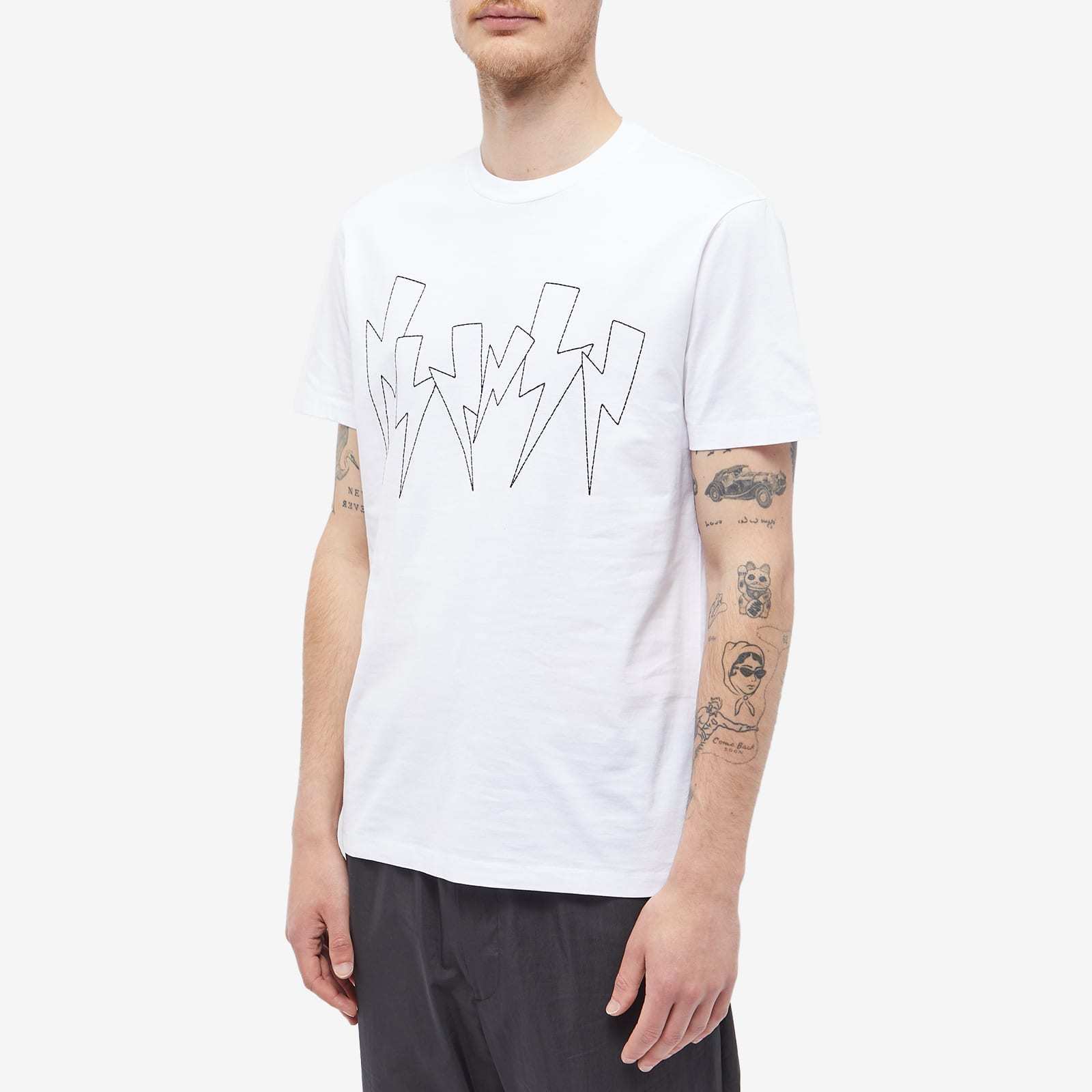 Neil Barrett Thunderbolt-print Crew-neck T-shirt In White