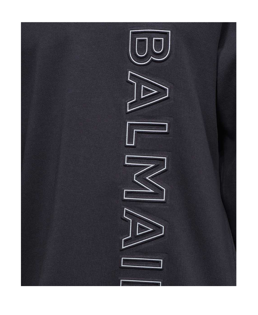Balmain Logo-embossed Cotton Hoodie In Blue