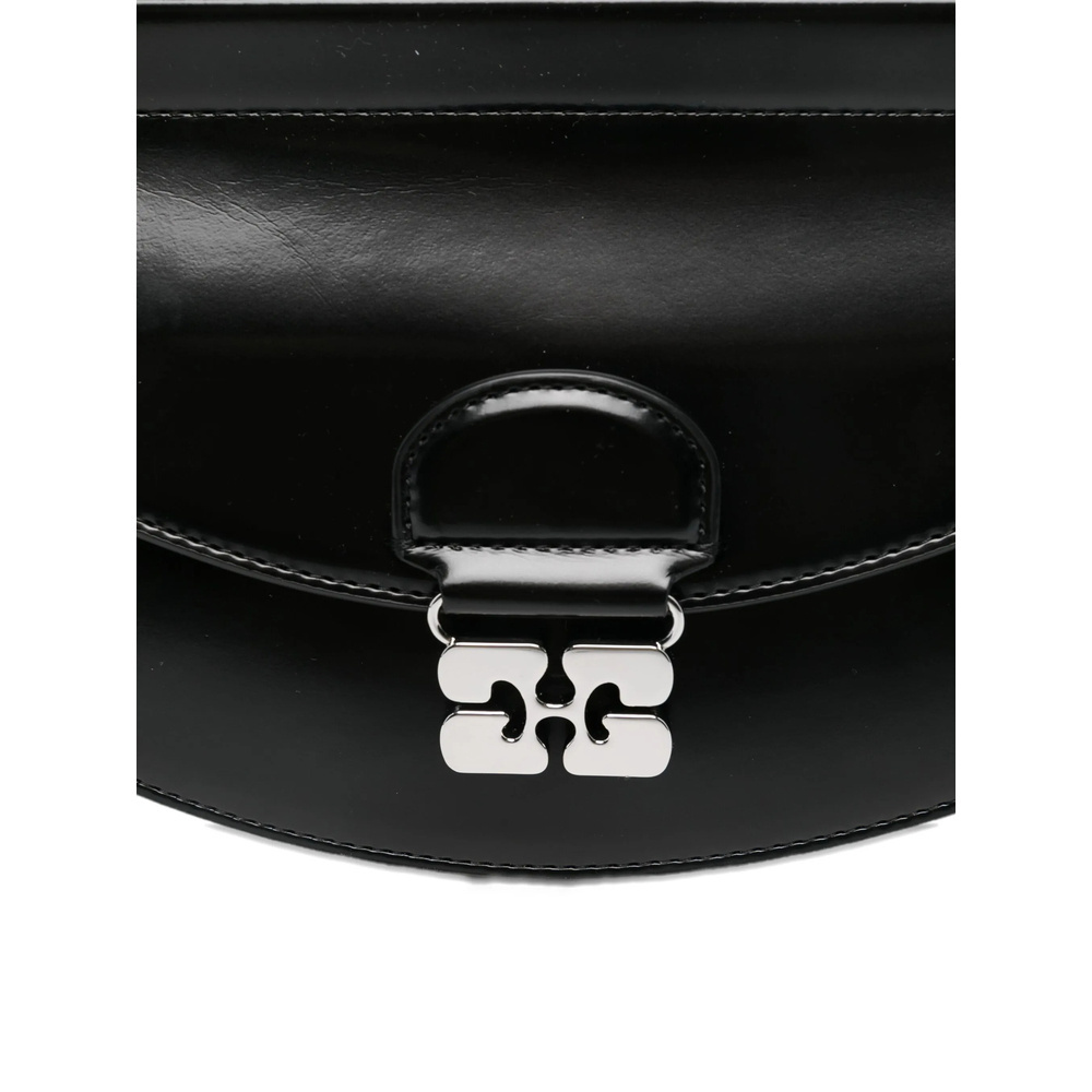 Ganni Curved Leather Cross Body Bag In Black