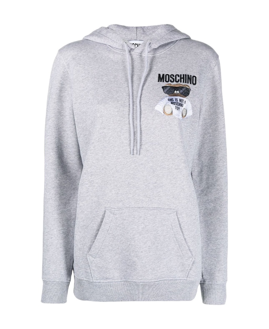 Moschino Teddy Logo Embroidered Hooded Hooded Hoodie In Gray