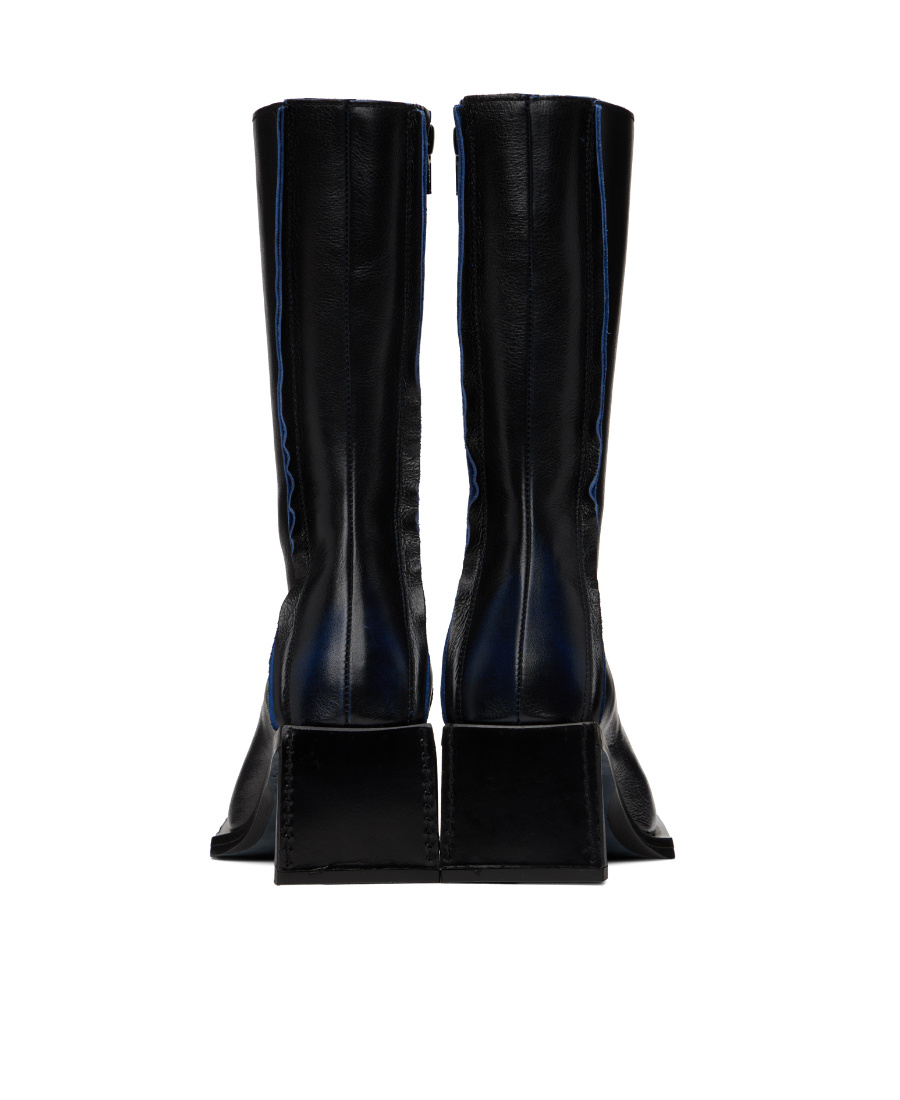 Miista Collision Color Stitching Short Boots In Black