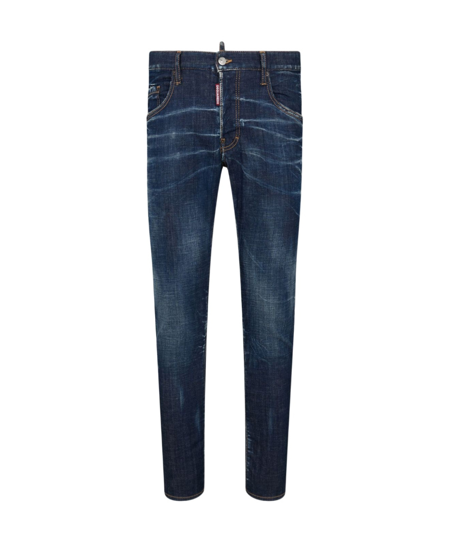 Dsquared2 Blue Jeans With Belt Loops And Logo Patch On The Rear In White