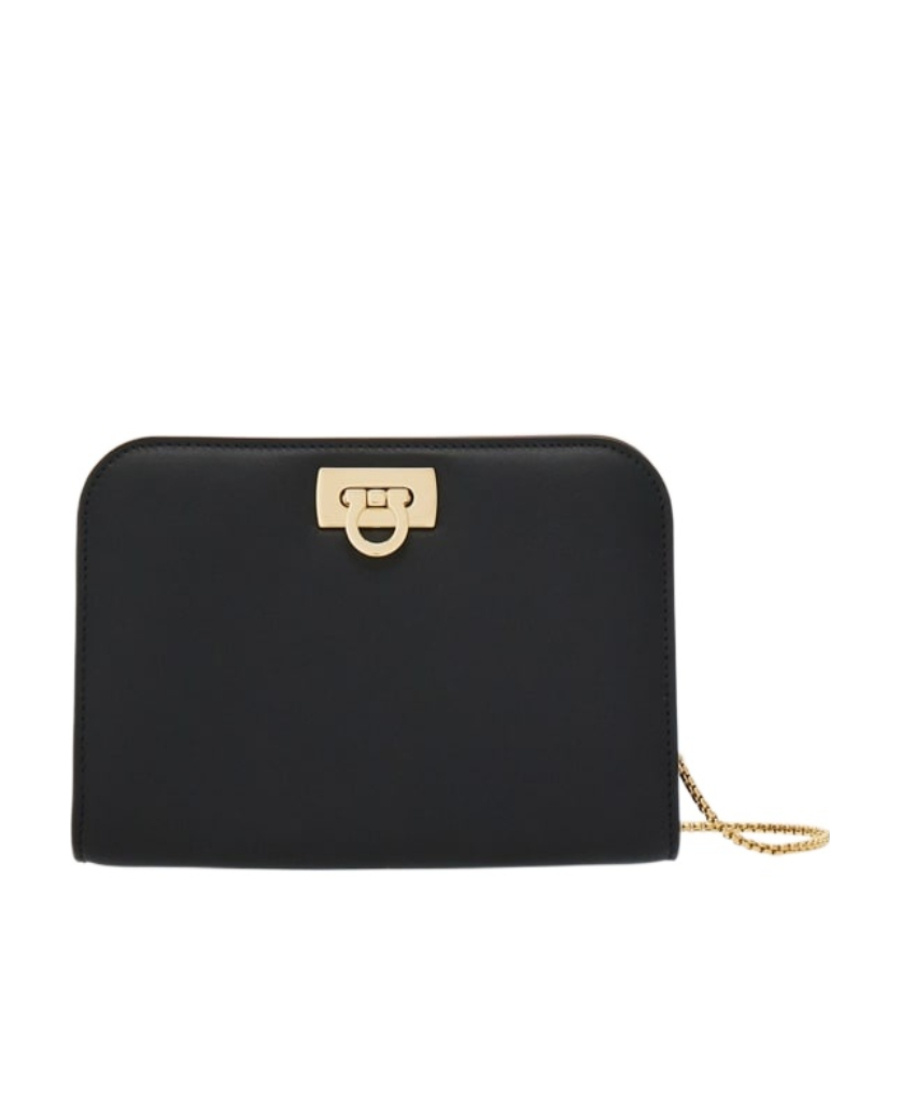 Ferragamo Leather Shoulder Bag Gancini Detail In Black