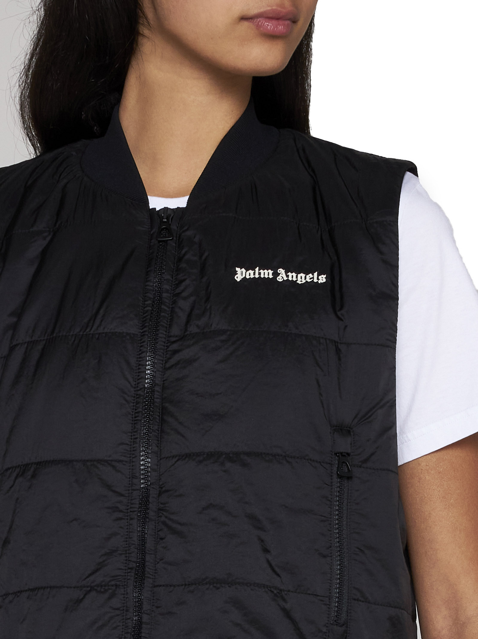 Palm Angels Quilted Nylon Down Vest In Black