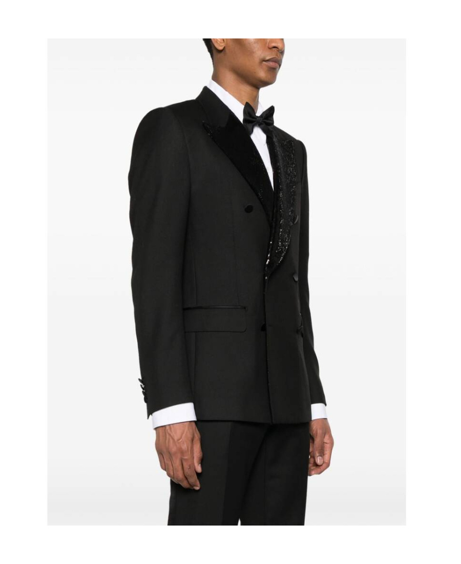 Dolce & Gabbana Sequin-lapel Double-breasted Blazer In Black
