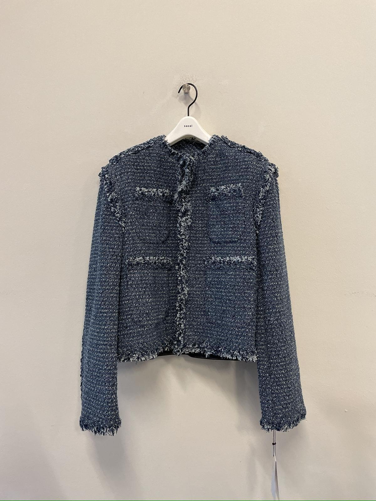 Shop Sacai Panelled Tweed Jacket In Black