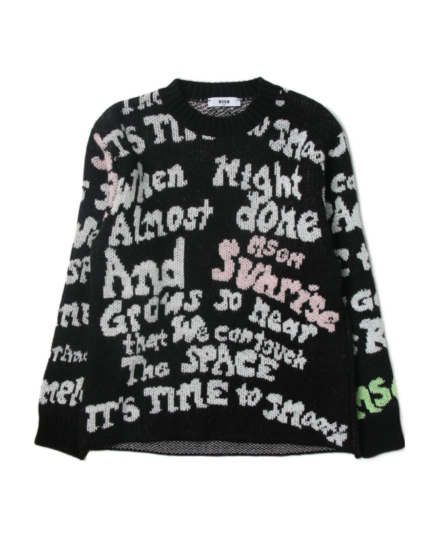 Shop Msgm Round Neck Knitted Sweater In Black