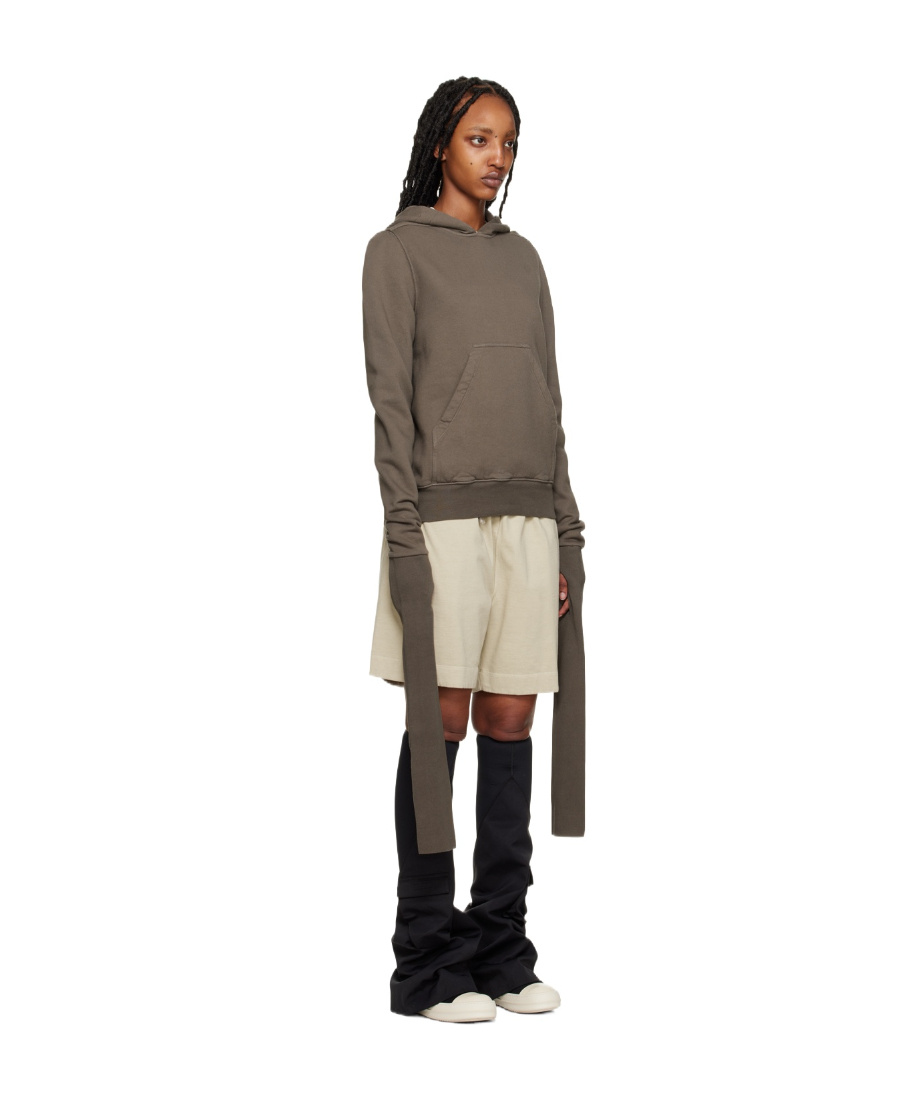 Rick Owens Drkshdw Grab Velvet Hooded Sweater In Brown