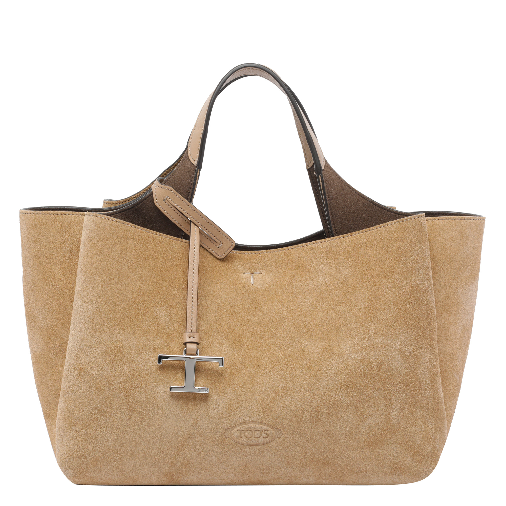 Tod's Suede Clutch Structured 2 Handles In Brown