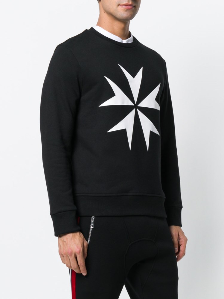 Neil Barrett Maltese Cross Printed Cotton Hoodie In Black