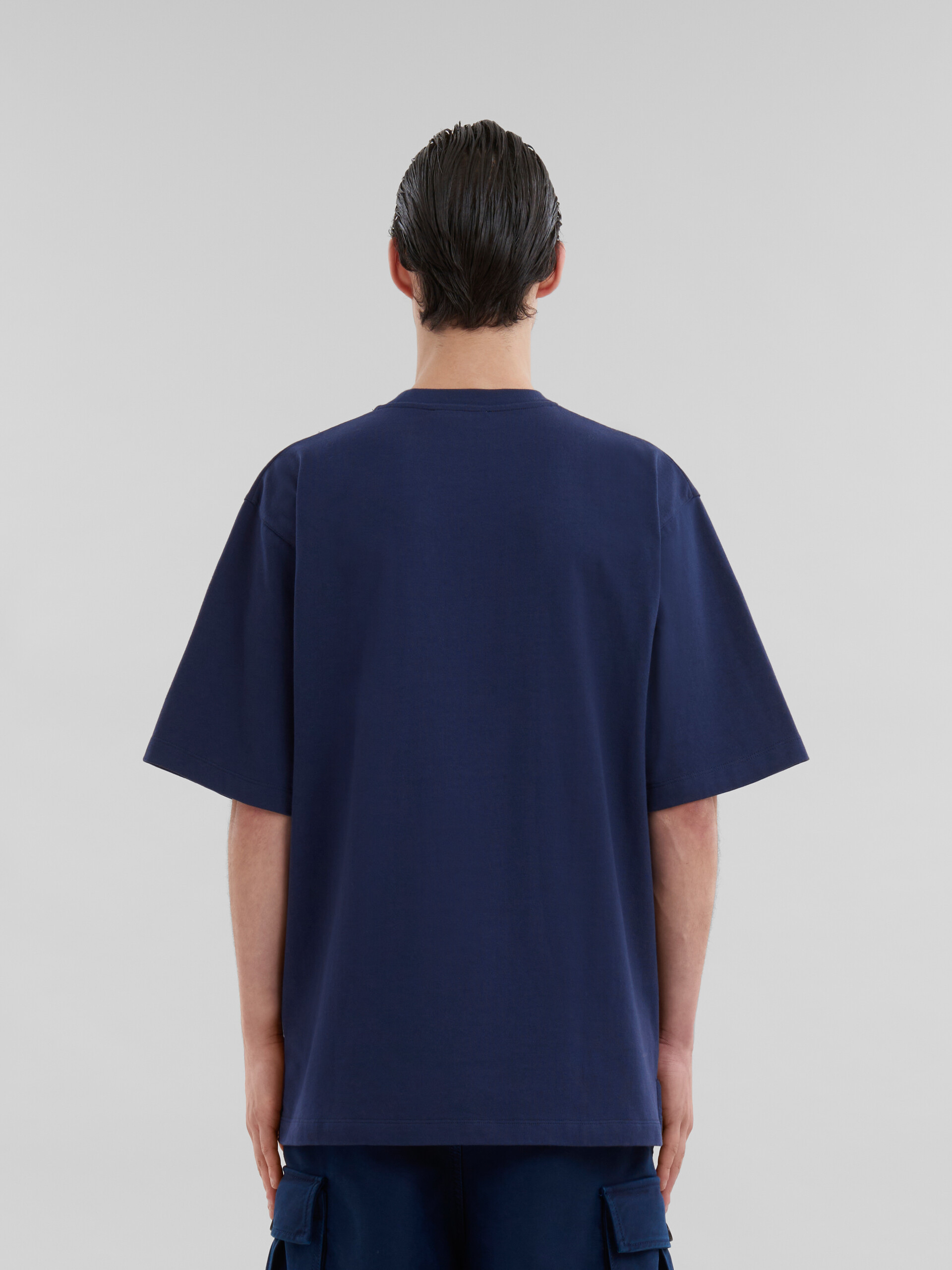 Shop Marni Deep Blue Organic Cotton Oversized T-shirt With Patches In Black