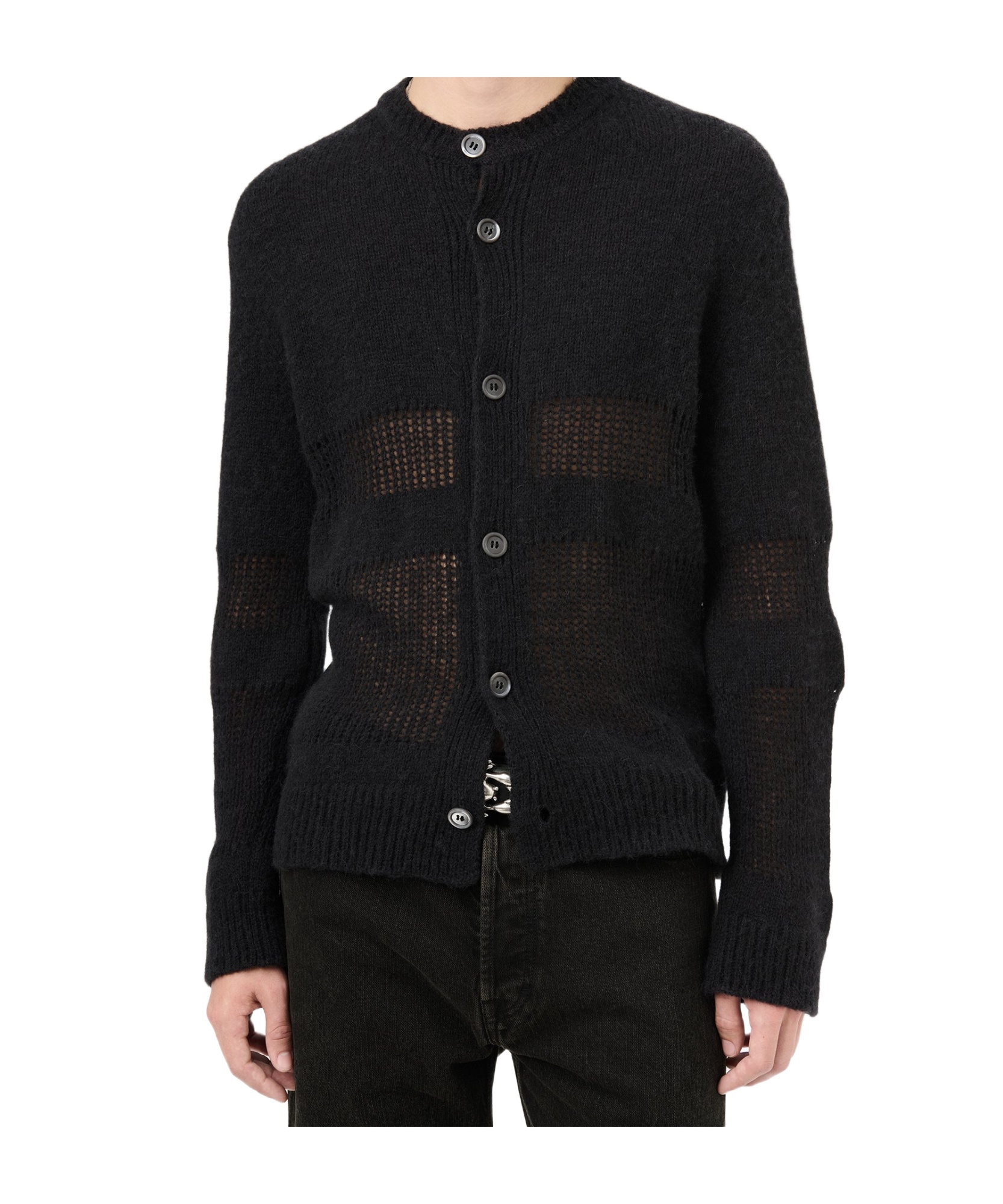 Our Legacy Textured V-neck Cardigan With Button-down Front In Black