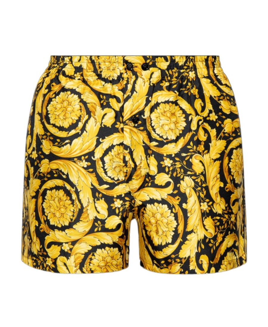 Versace Barocco-print Silk Boxers In Yellow