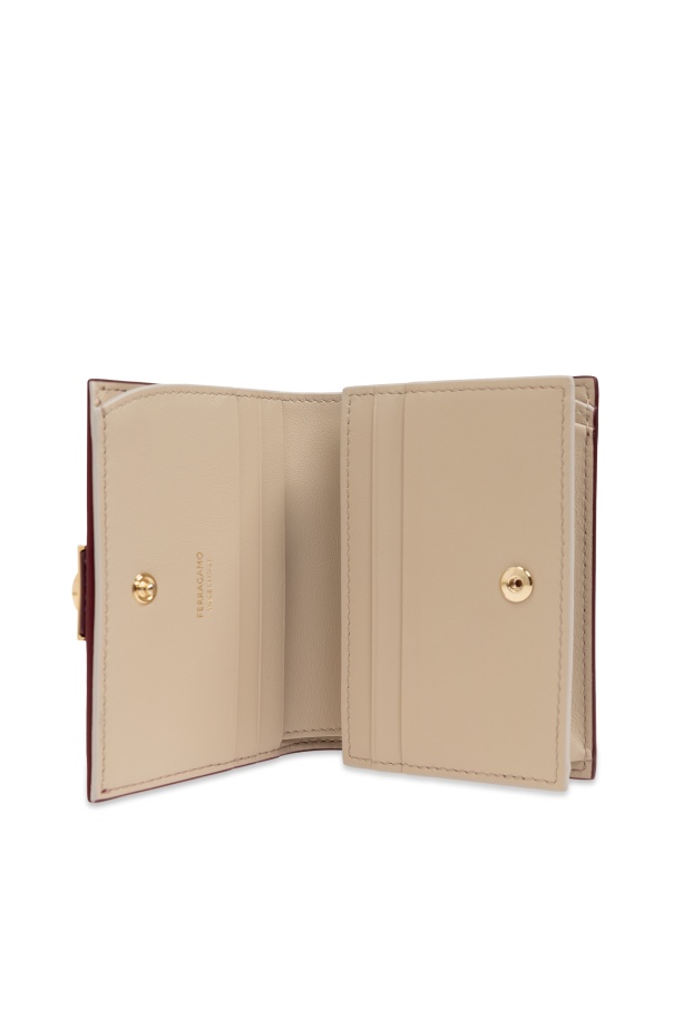 Ferragamo Hug Compact Bi-color Leather Wallet In Burgundy