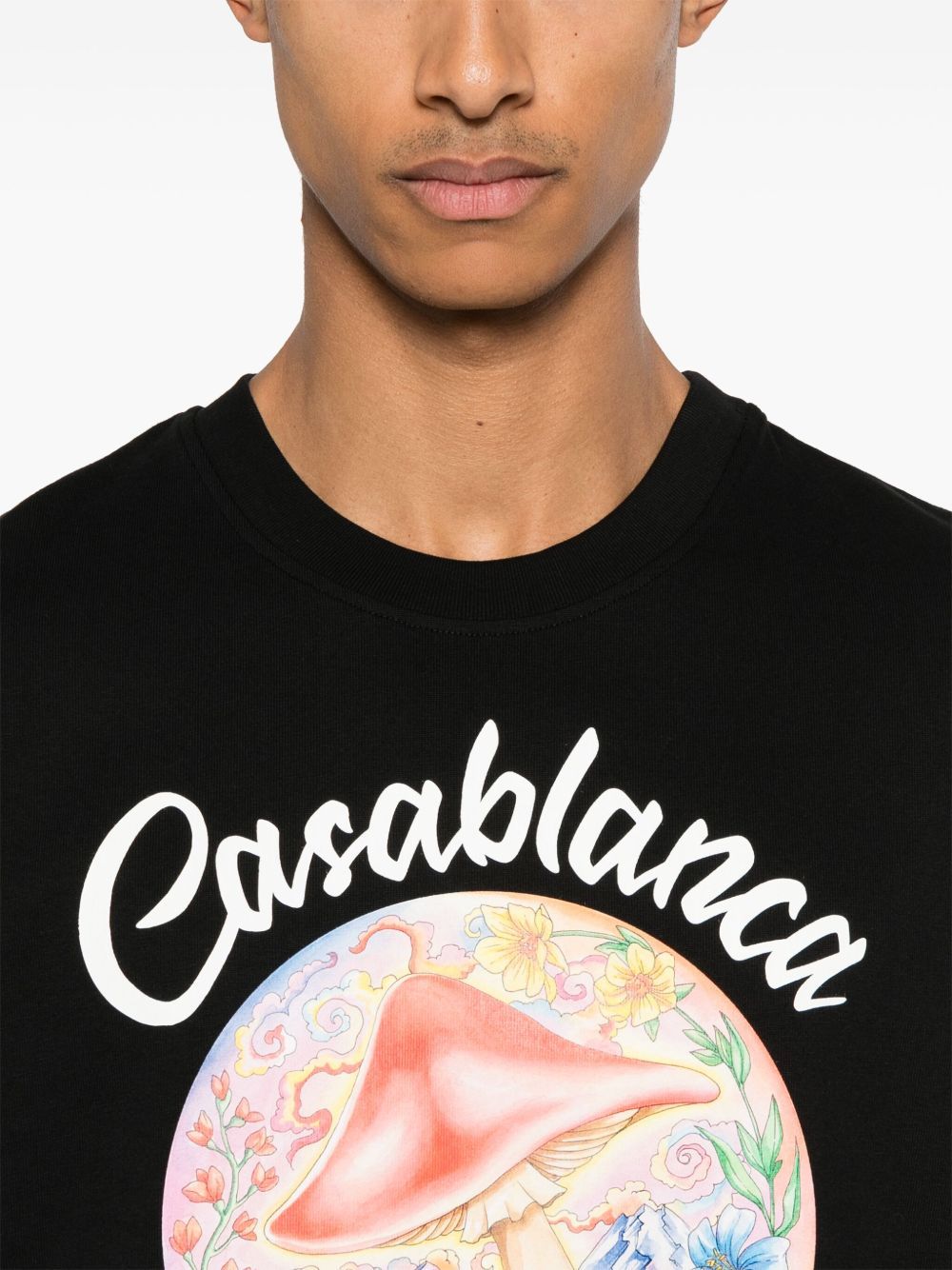 Casablanca Black Crewneck T-shirt With Logo On The Front In Black