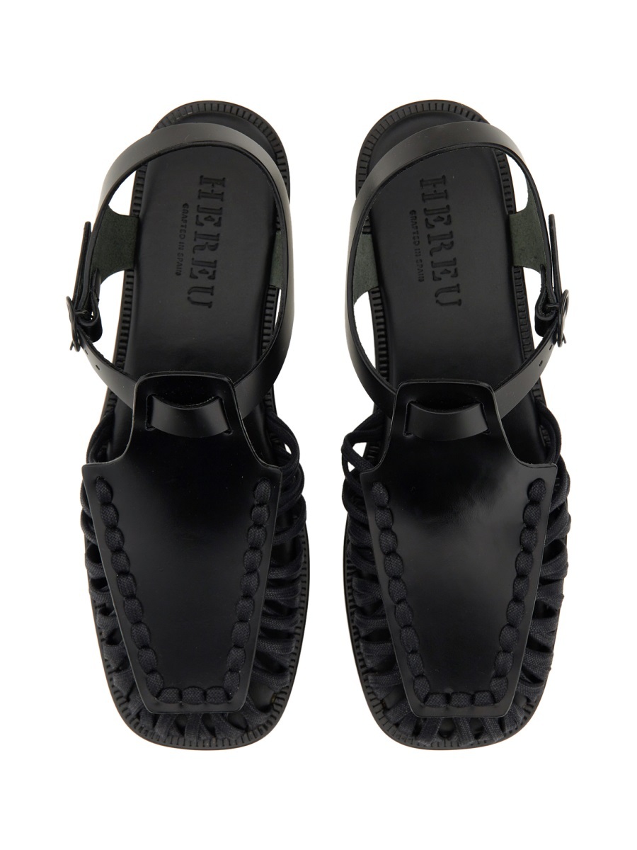 Hereu Smooth Grain Leather Cage Design Sandals In Black