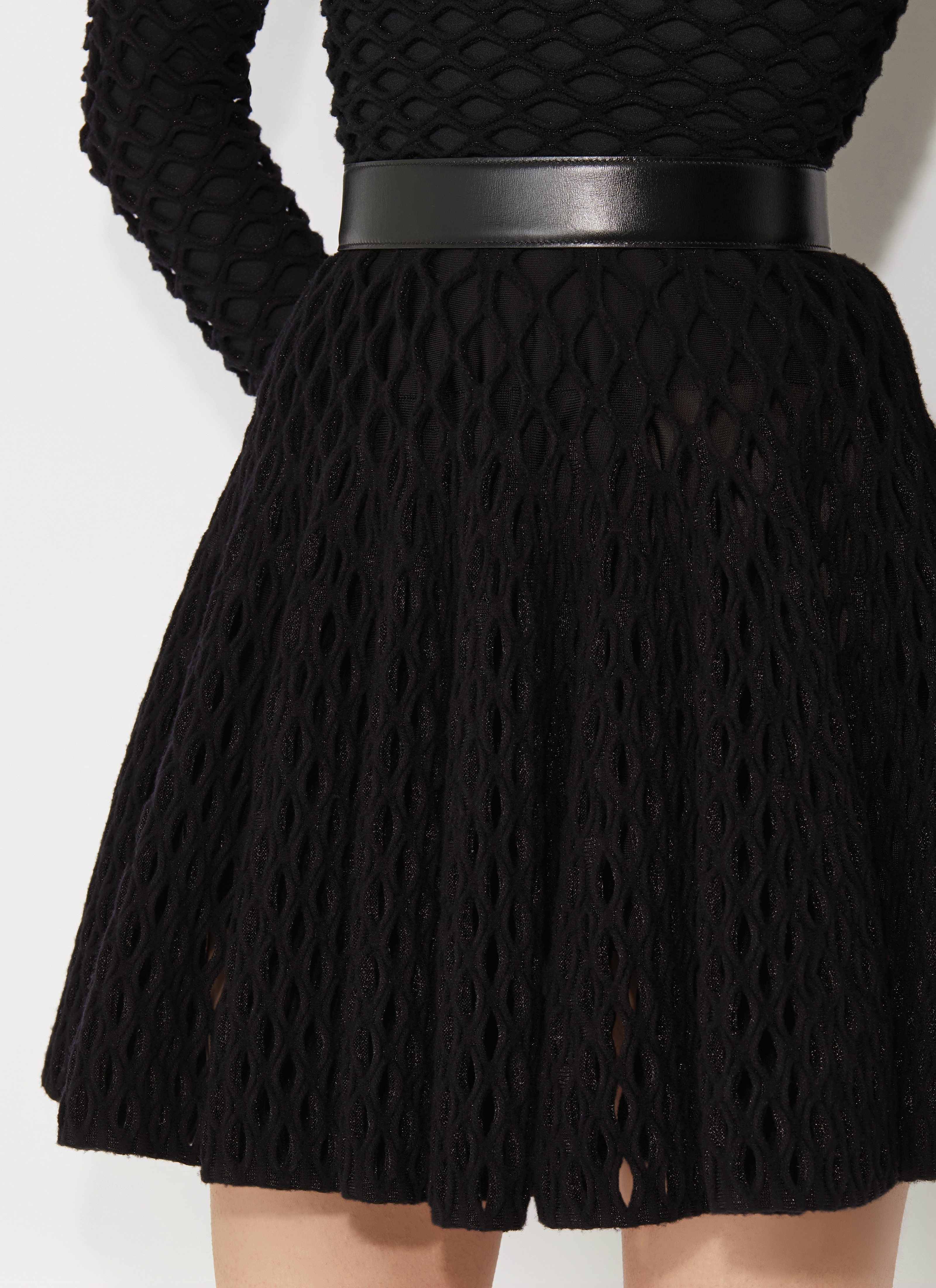 Alaïa Cage Openwork Pleated Mini Skirt In Black