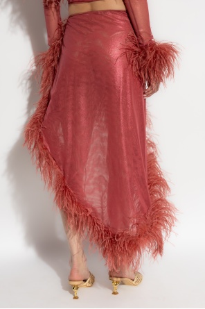 Oseree Feather-trim Skirt In Pink