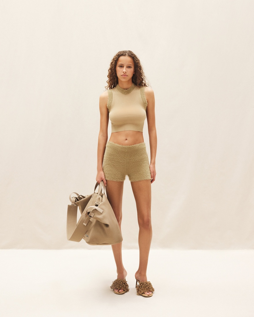 Shop Jacquemus Textured-knit Mini Shorts In Green