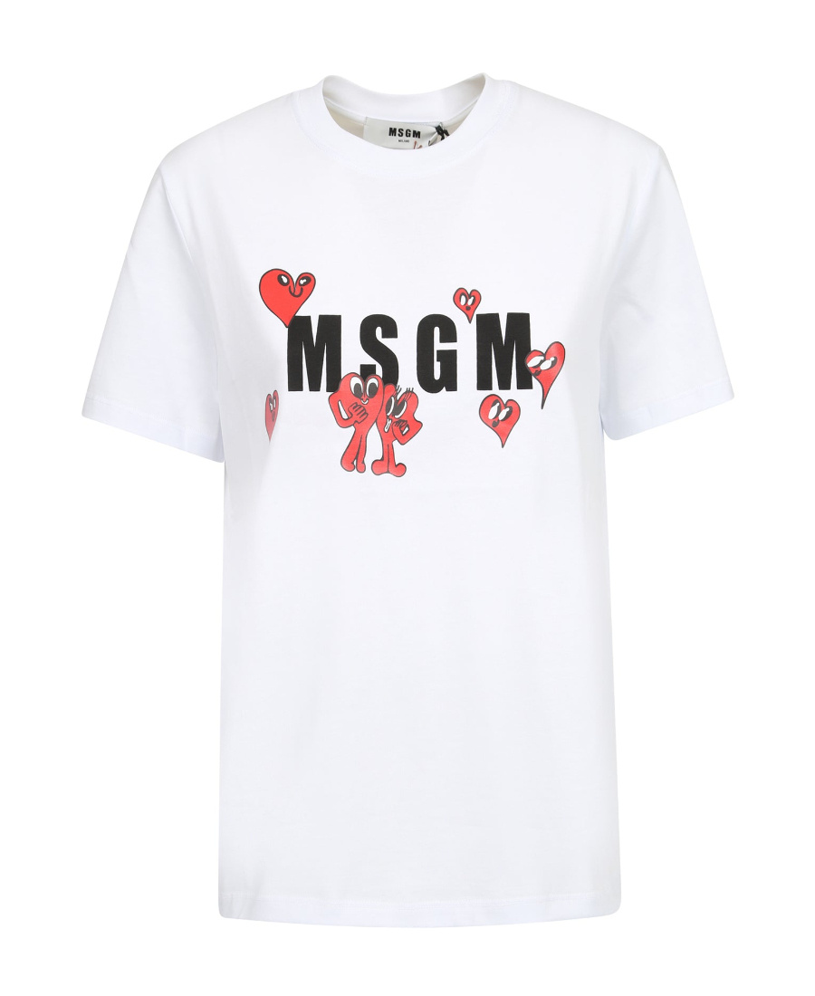 Msgm Logo-print Crewneck T-shirt In White