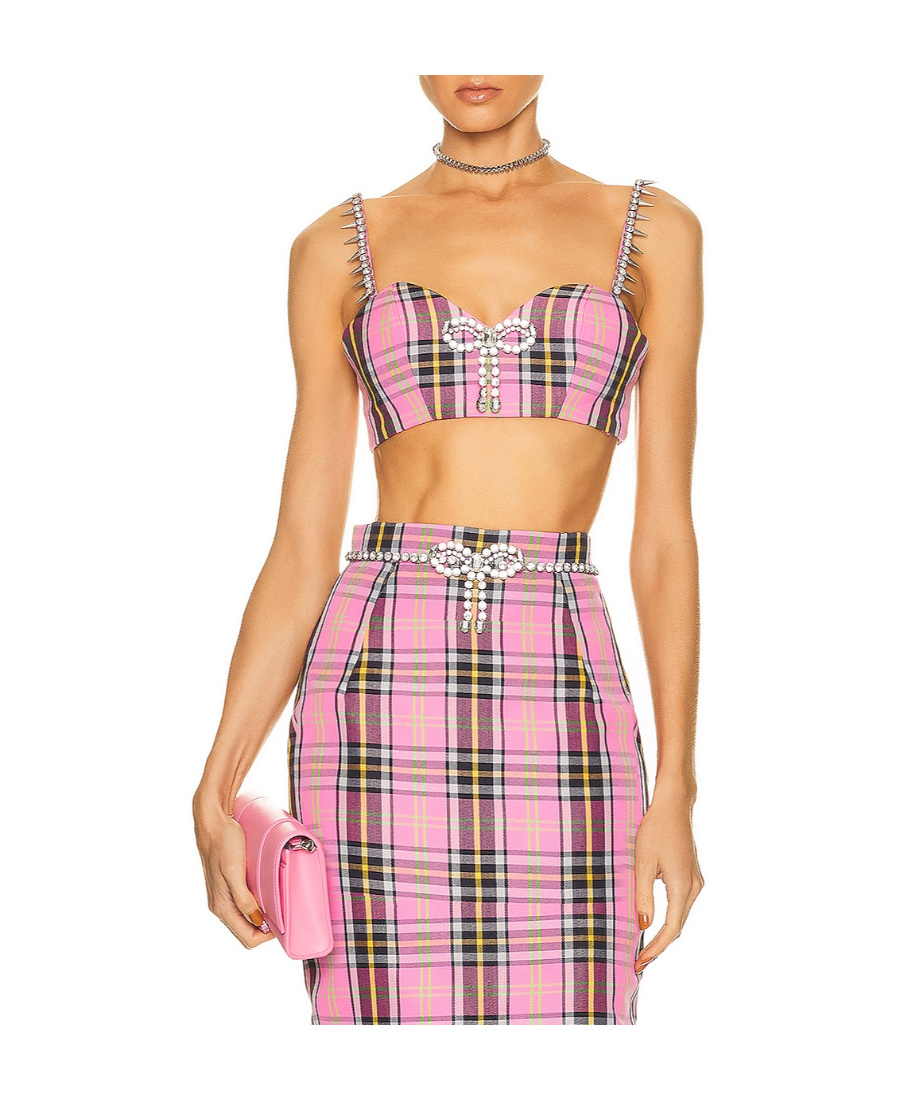 Area Logo Checkered Vest In Pink