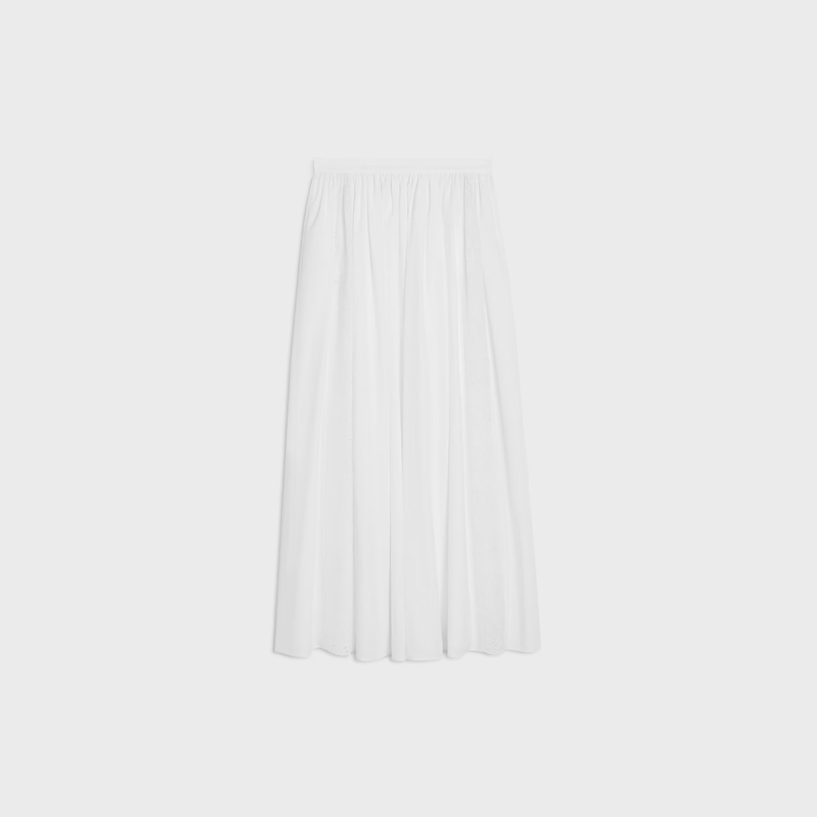Celine Embroidered Midi Skirt In Cotton Cambric In White