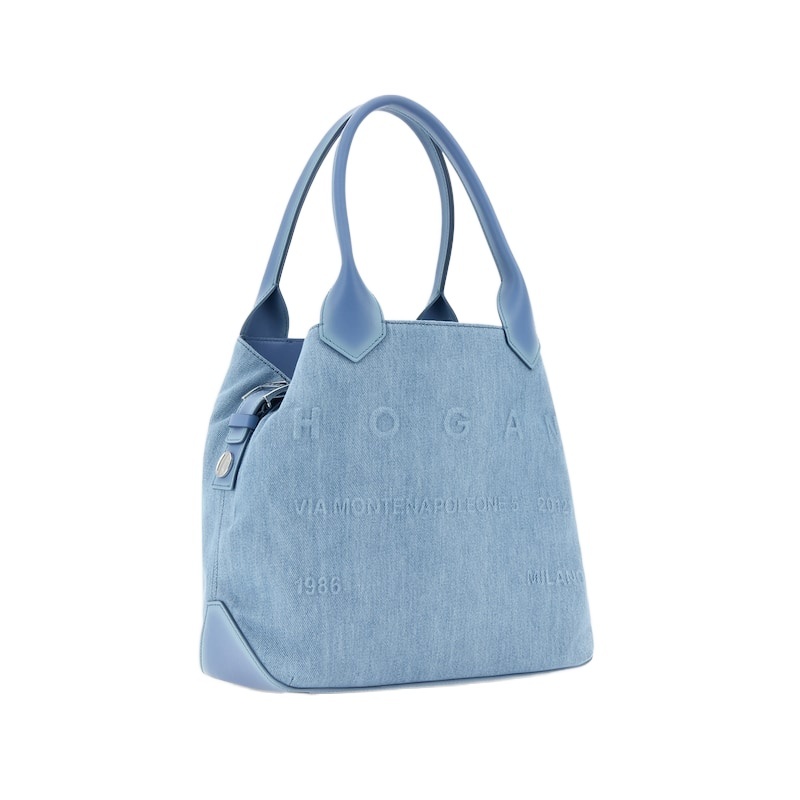 Hogan Cotton Denim Tote Bag In Blue In Light Blue
